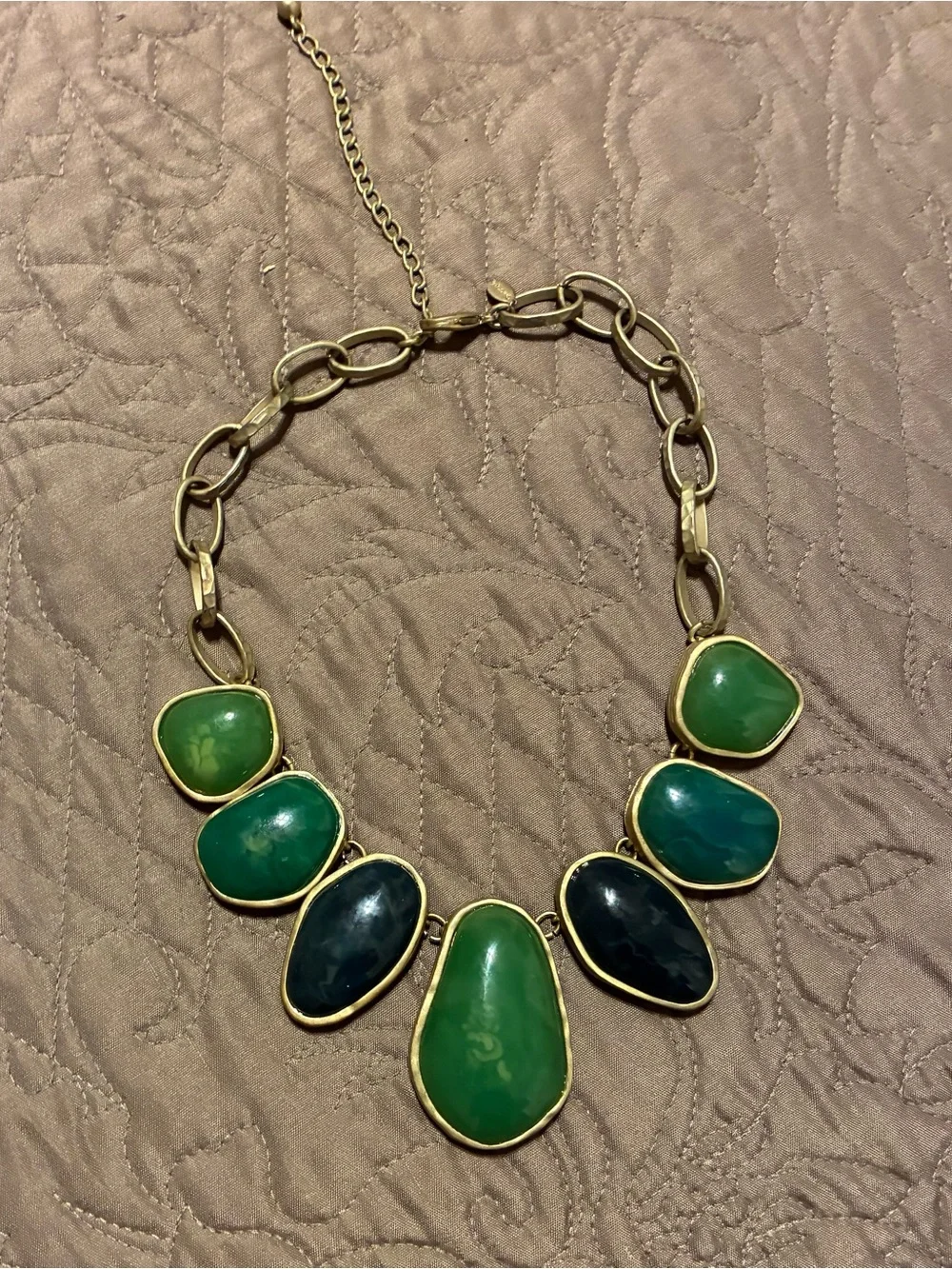 Vintage Chico’s Gold-Tone Green and Teal Statement Necklace - Women Jewelry - Picture 2 of 2